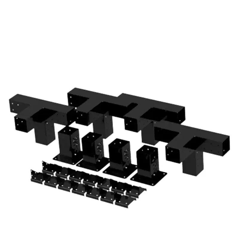Set of black metal brackets on a white background