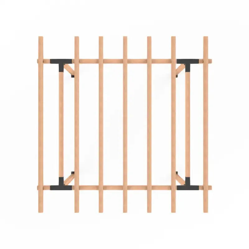 Wooden gate with black accents on a white background
