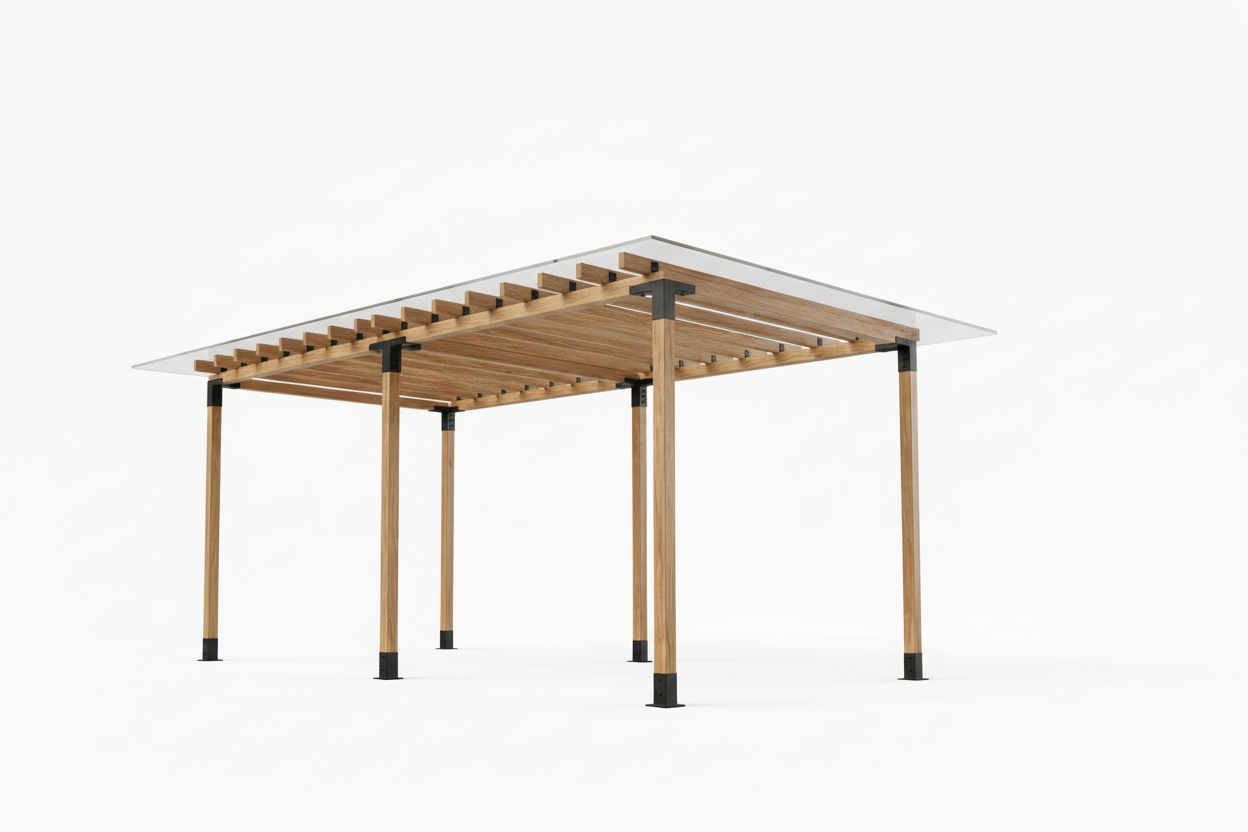 Struttura di pergola in legno su sfondo bianco