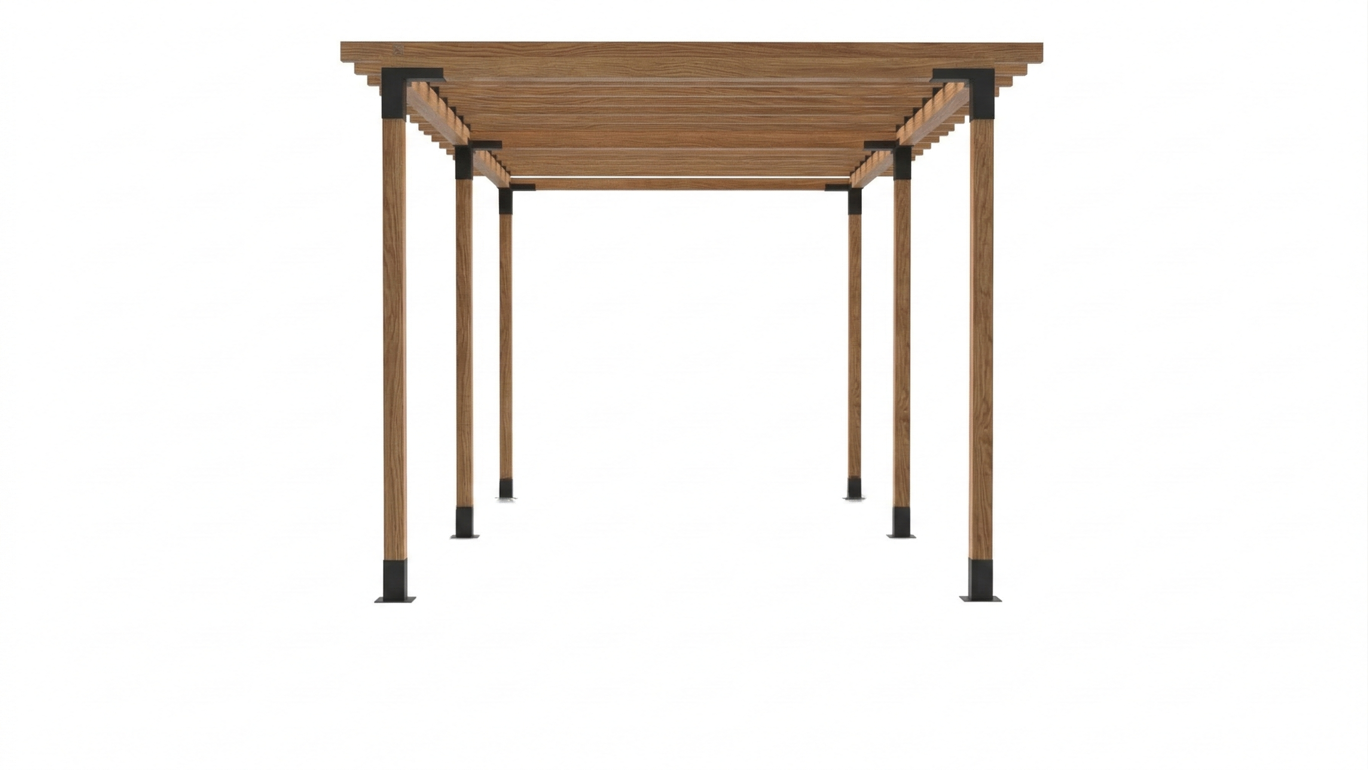 Tavolo in legno con gambe metalliche nere su sfondo bianco