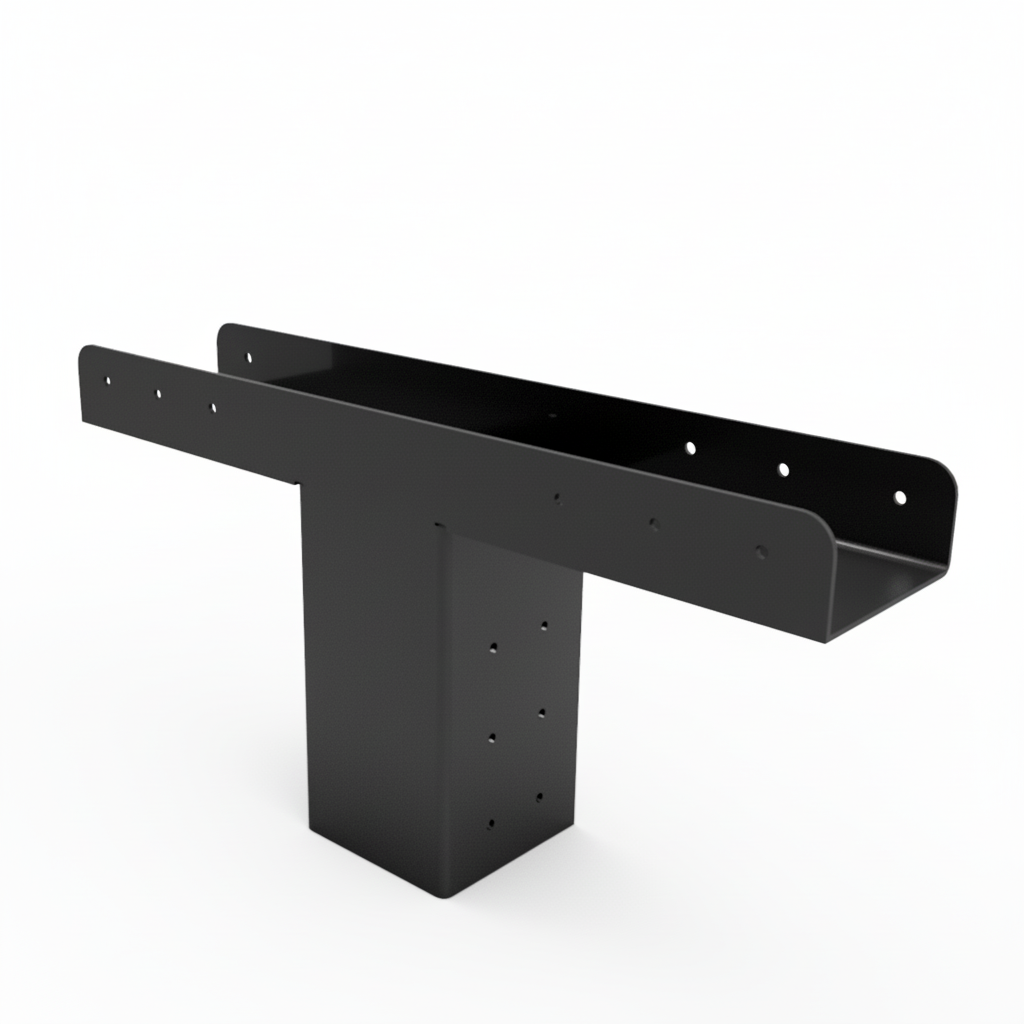 Black metal bracket on a white background
