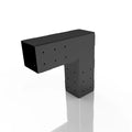 Panca metallica nera con design geometrico su sfondo bianco